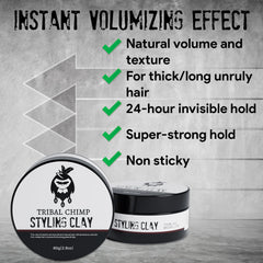 Tribal Chimp Hair Styling Clay textured look for natural texture and volume.