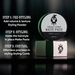 Close-up of matte finish on textured hair using the paste.