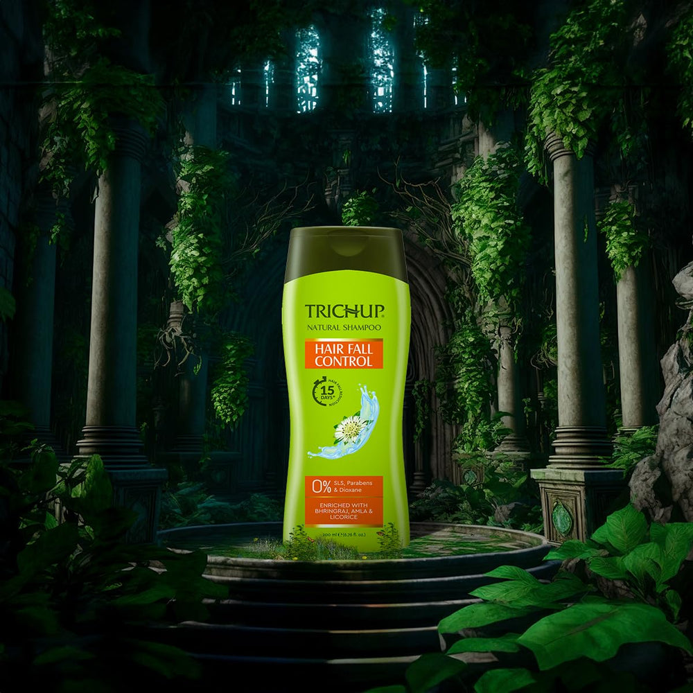 TRICHUP Hair Fall Control Herbal Shampoo pack3 spine showing packaging design.