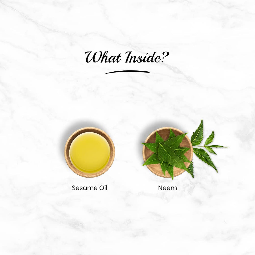 TRICHUP neem leaves emphasizing balanced scalp nourishment.