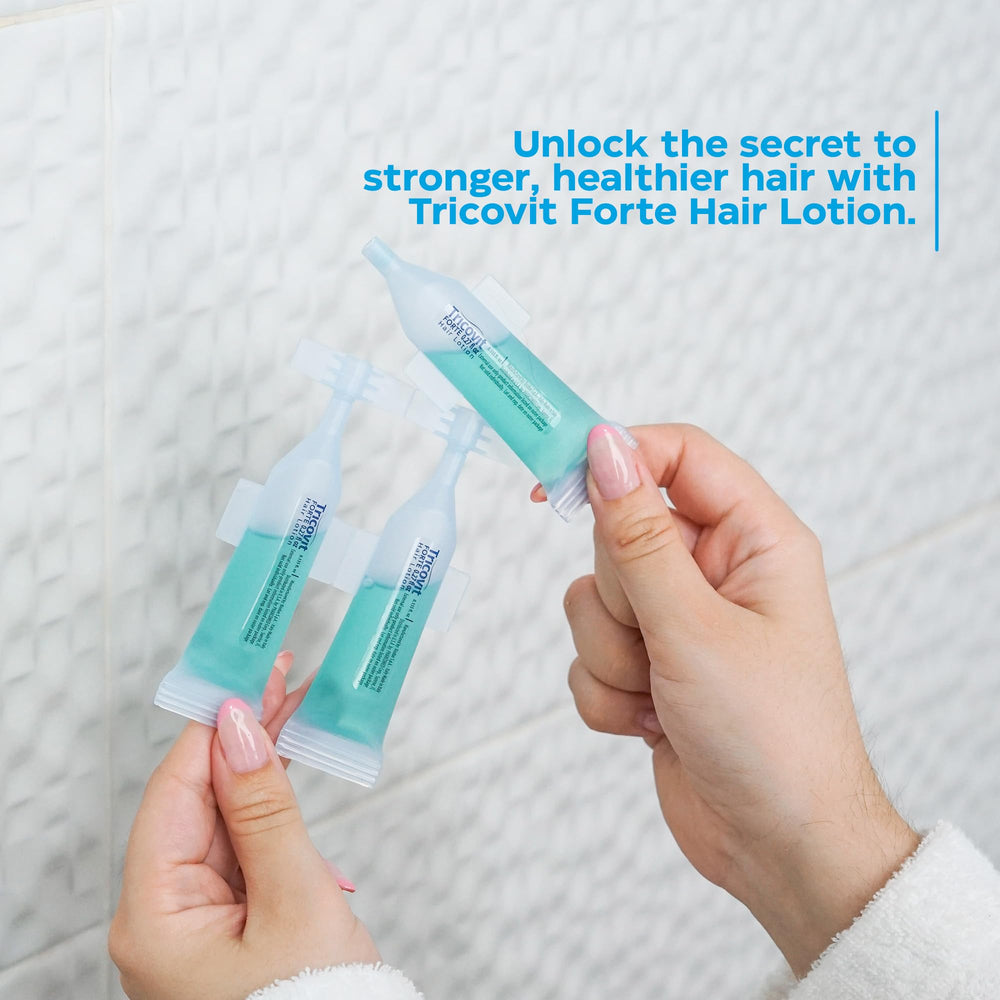 Label of Tricovit Forte shows dermatologist-developed formulation.
