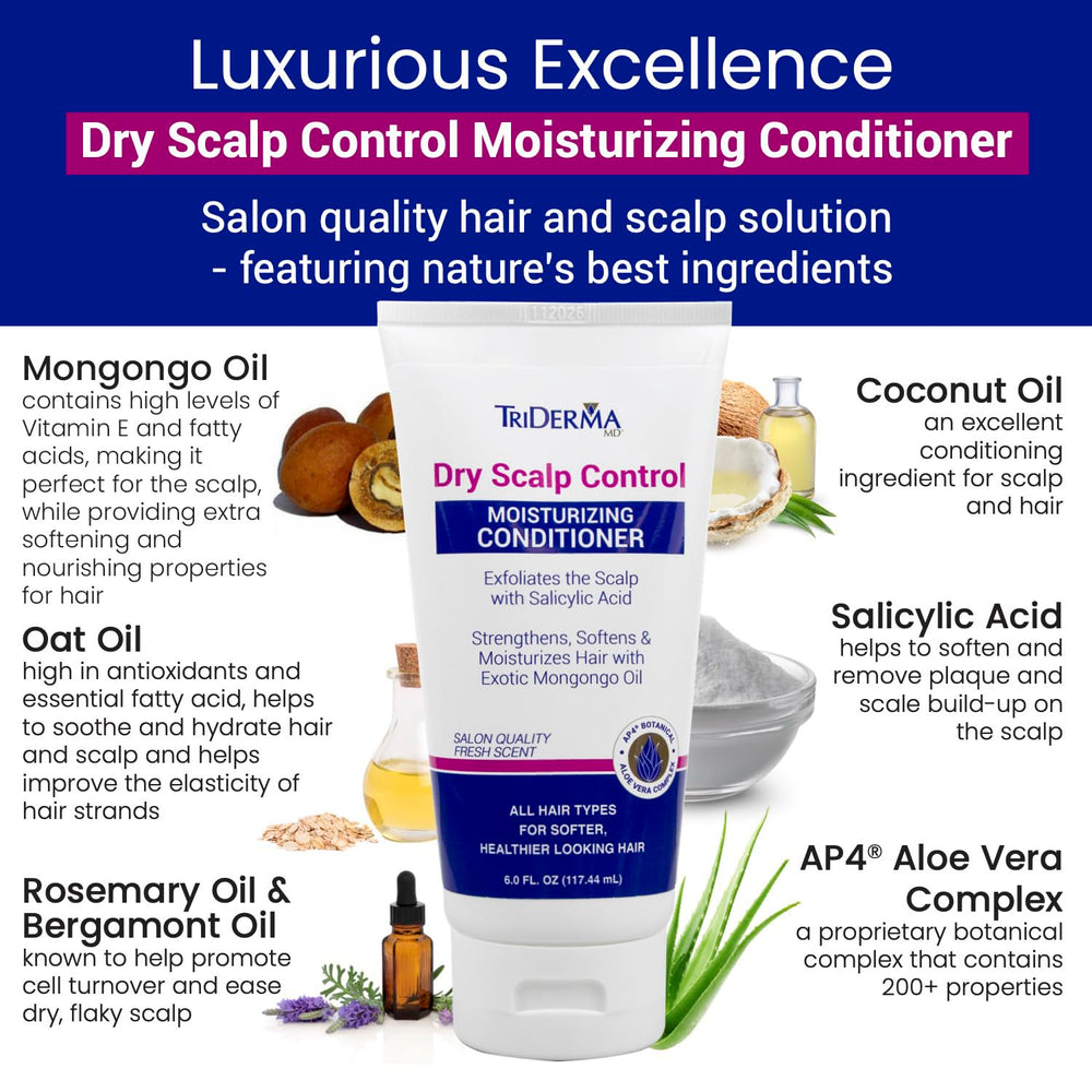 TriDerma Mongongo oil bottle emphasizes nourishing scalp care from natural oils.