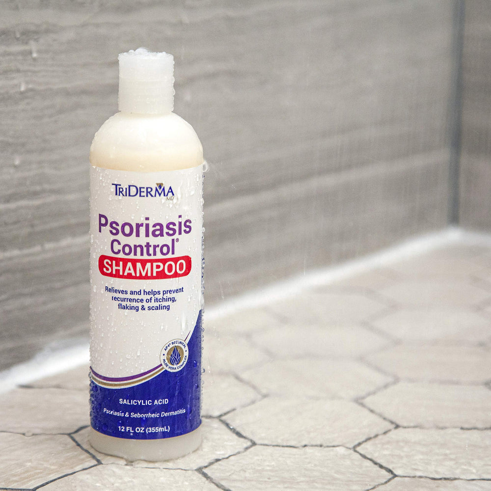 TriDerma Psoriasis Control Shampoo with vitamin B5 and colloidal oatmeal nourishes hair