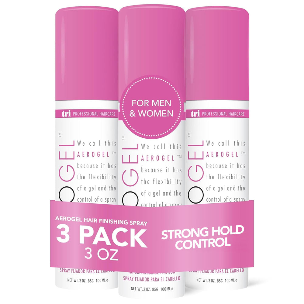TRIDESIGN Aerogel Hairspray bottle front showing strong, touchable hold
