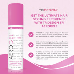 TRIDESIGN Aerogel Hairspray finish and shine on styled hair