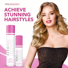 TRI Design Aerogel hairspray spray stream demonstrates rapid drying and smooth finish