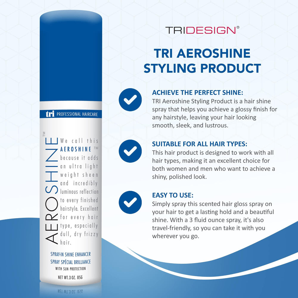 TRIDESIGN Aeroshine spray provides sun protection for daily styling needs.
