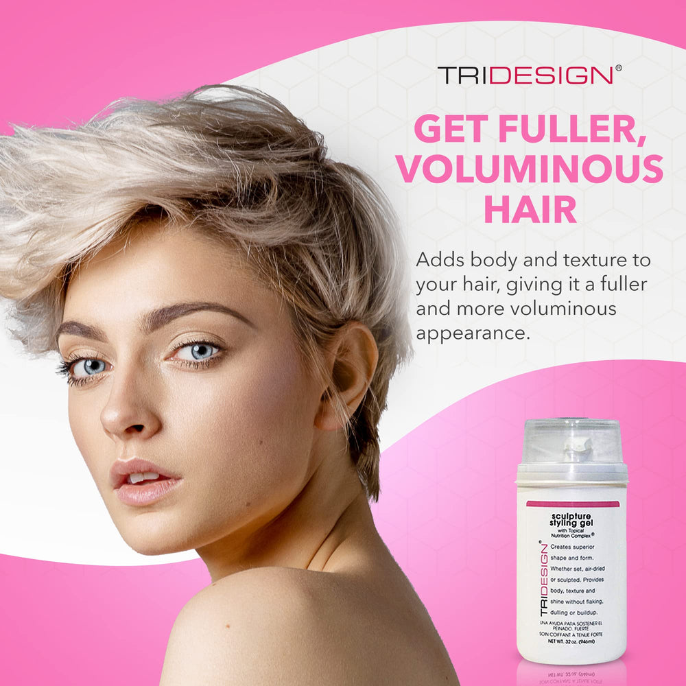 TRIDESIGN Hair Styling Gel final look with neat, defined shape.