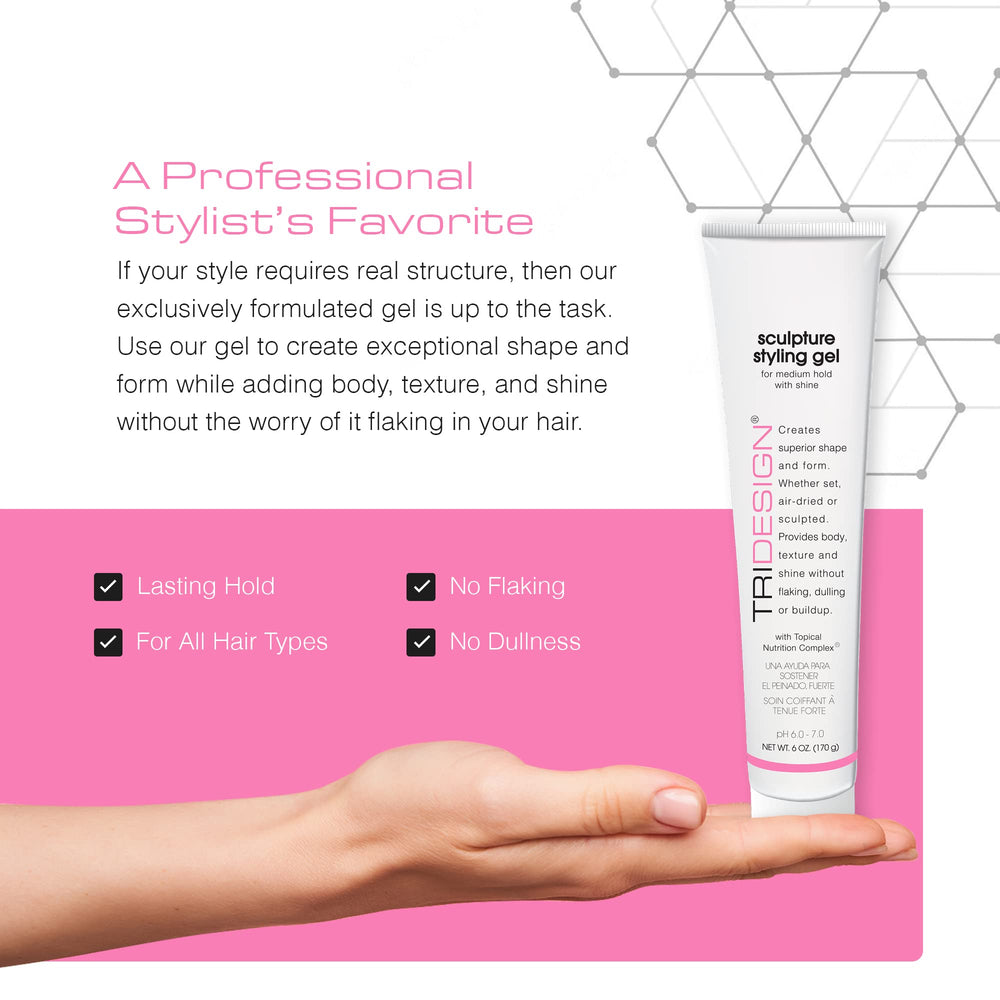 TRIDESIGN Sculpture Gel hand-application demonstrates flexible styling options.