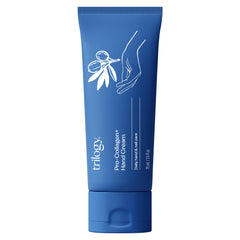 Trilogy Pro Collagen+ hand cream bottle demonstrates silky, fast-absorbing hydration.