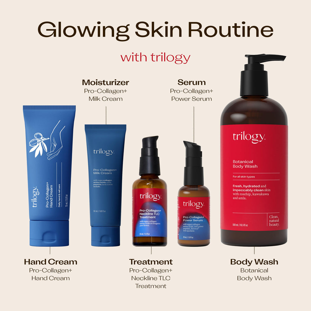 Vegan collagen amino acids in Trilogy Pro Collagen+ support a firmer feel.