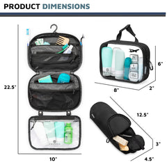 TRIPPED Toiletry Bag Set detachable clear bag clips to the hanging bag for shower use.