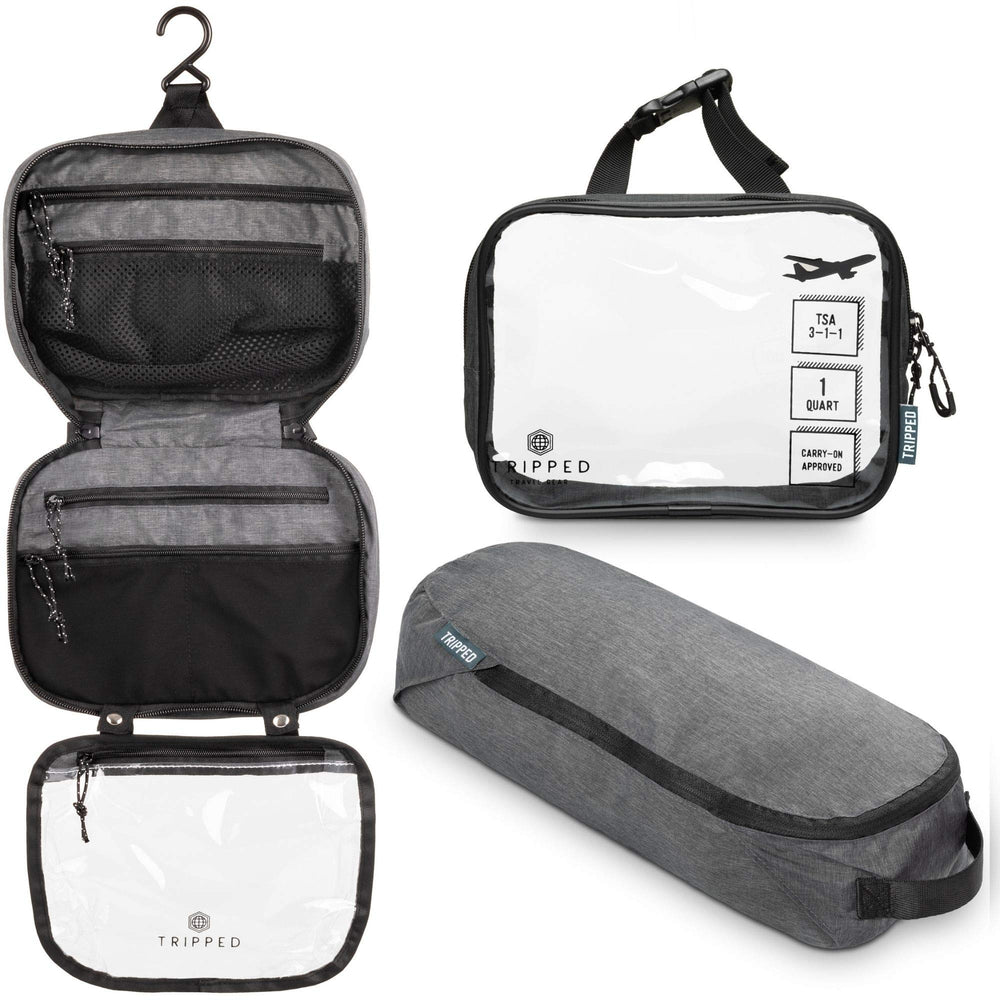 TRIPPED Toiletry Bag Set hanging bag for organized packing and quick access on trips.