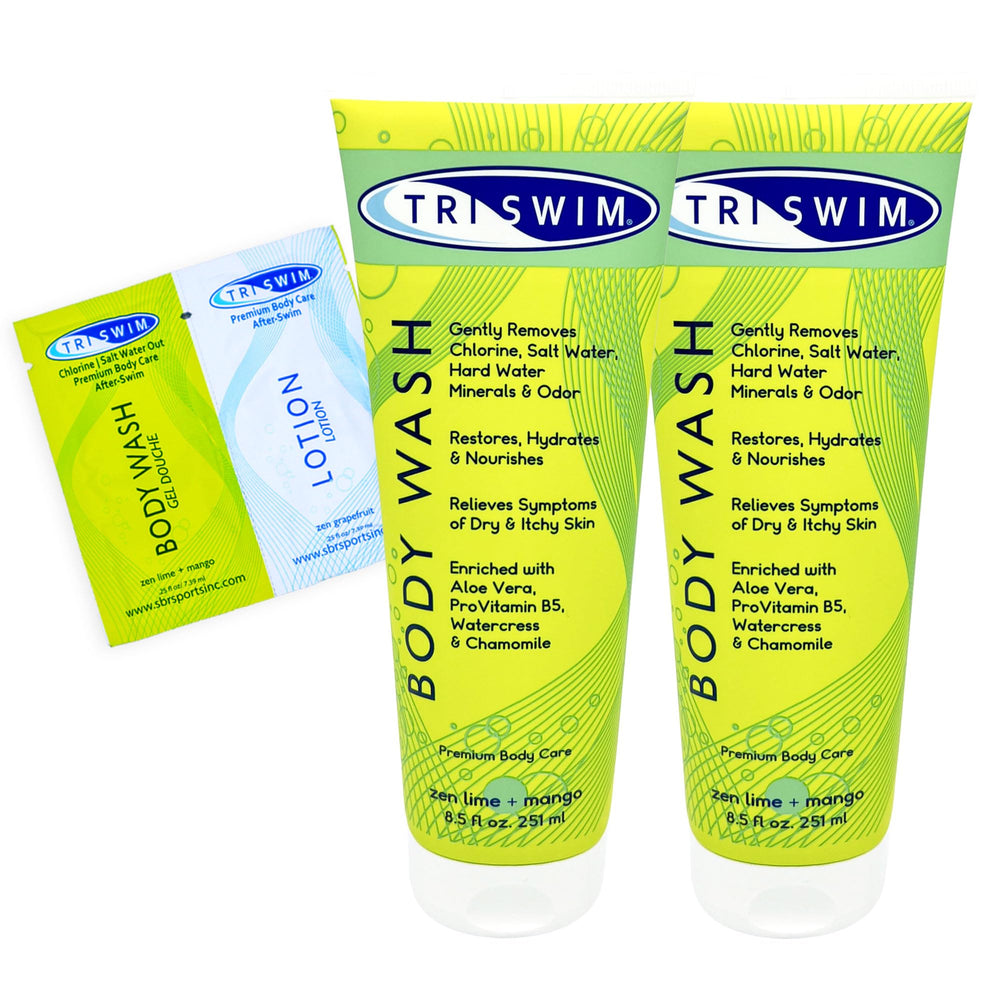 TRISWIM After Swim bottle pour highlights hydrating formula for chlorine-exposed skin