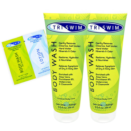 TRISWIM After Swim bottle pour highlights hydrating formula for chlorine-exposed skin