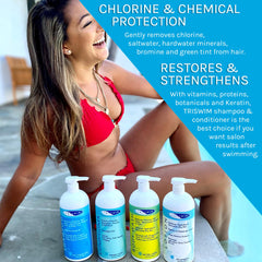 TRISWIM shampoo lather close-up—gentle cleansing after chlorine