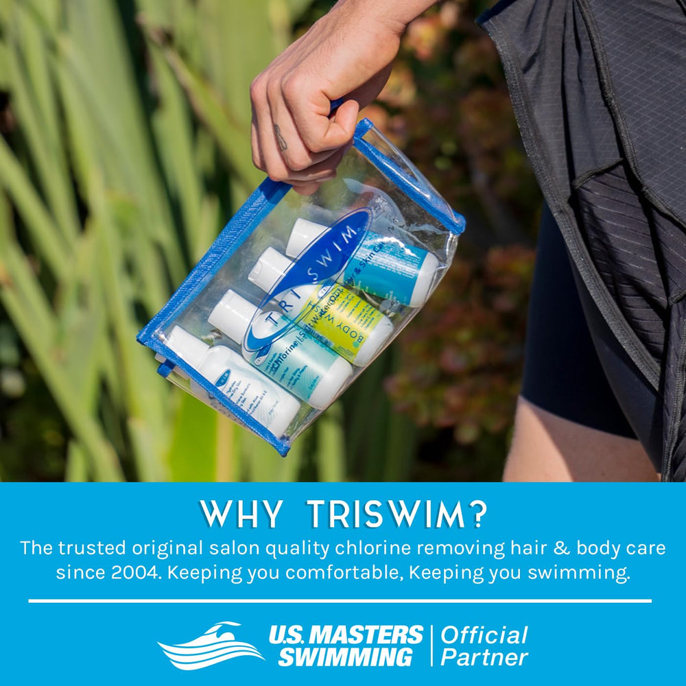 Zippered cosmetic bag included with TRISWIM Shot Set for organized travel skincare