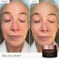 Tru Alchemy Quench Crème texture swatch demonstrates smooth, plump skin after application.
