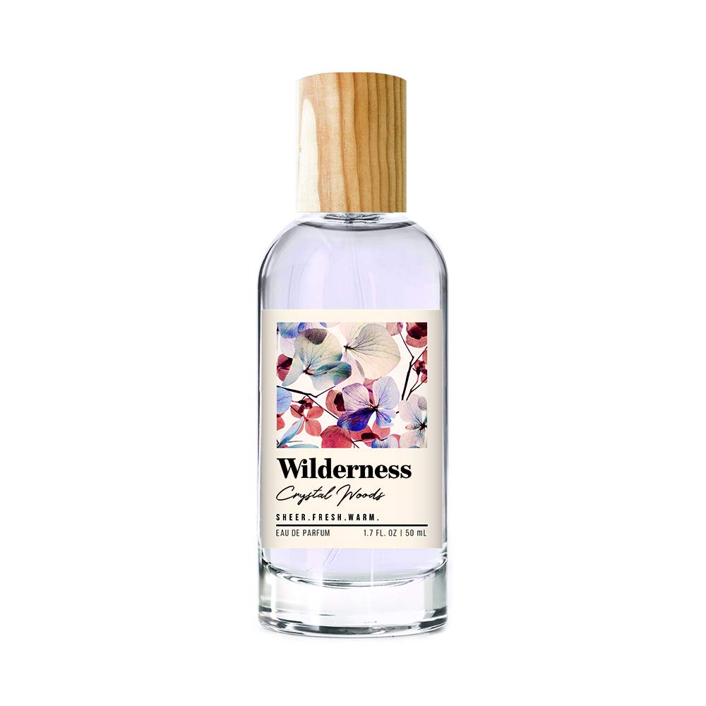 Tru Fragrance Beauty Wilderness Crystal Woods EDP bottle view with fresh eucalyptus and jasmine notes for daily wear