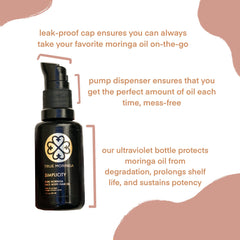 True Moringa Oil on hair application for shine and softness.