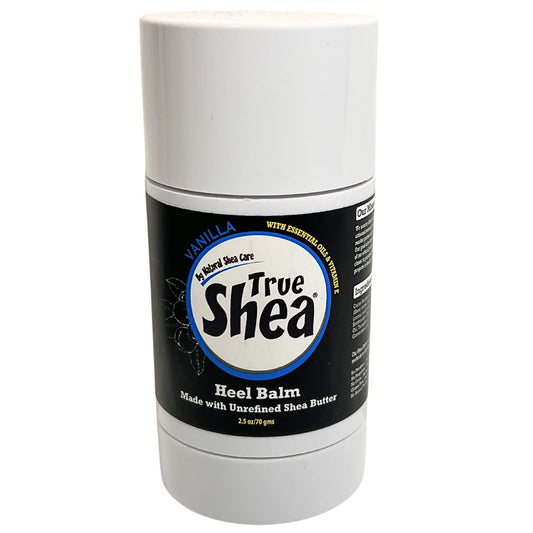 True Shea Heel Balm jar front view showing creamy texture for nourished heels.