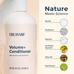 TRUHAIR Volume+ conditioner packaging 16 oz size ideal for regular use.
