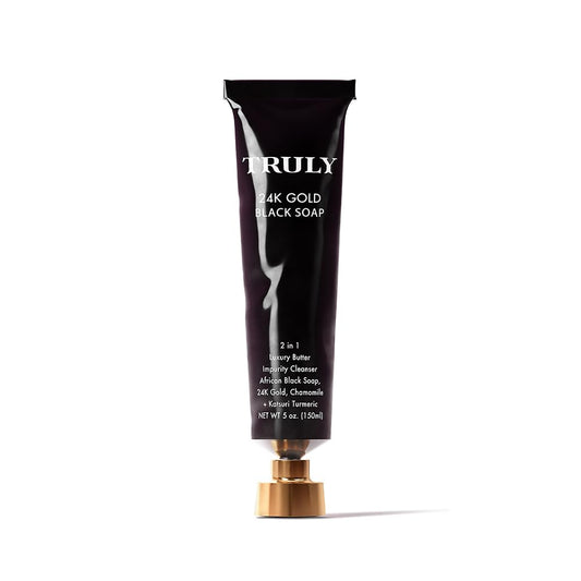 Truly 24K Gold Black Soap bottle pour for a luxurious cleanse