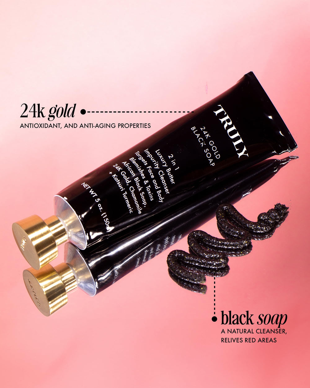 Truly 24K Gold Black Soap closeup foam for brightening cleanse