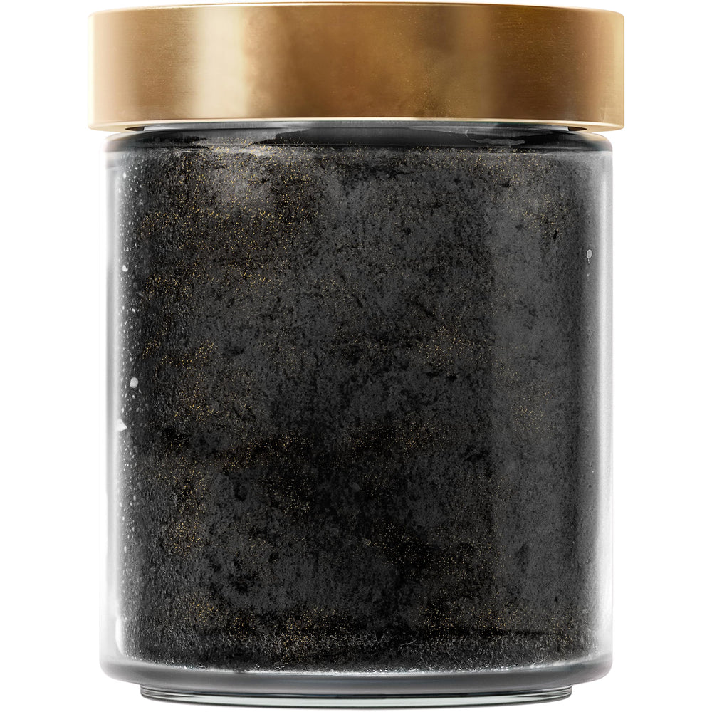 Truly 24K Gold Black Soap tub view indicates easy scooping and application.