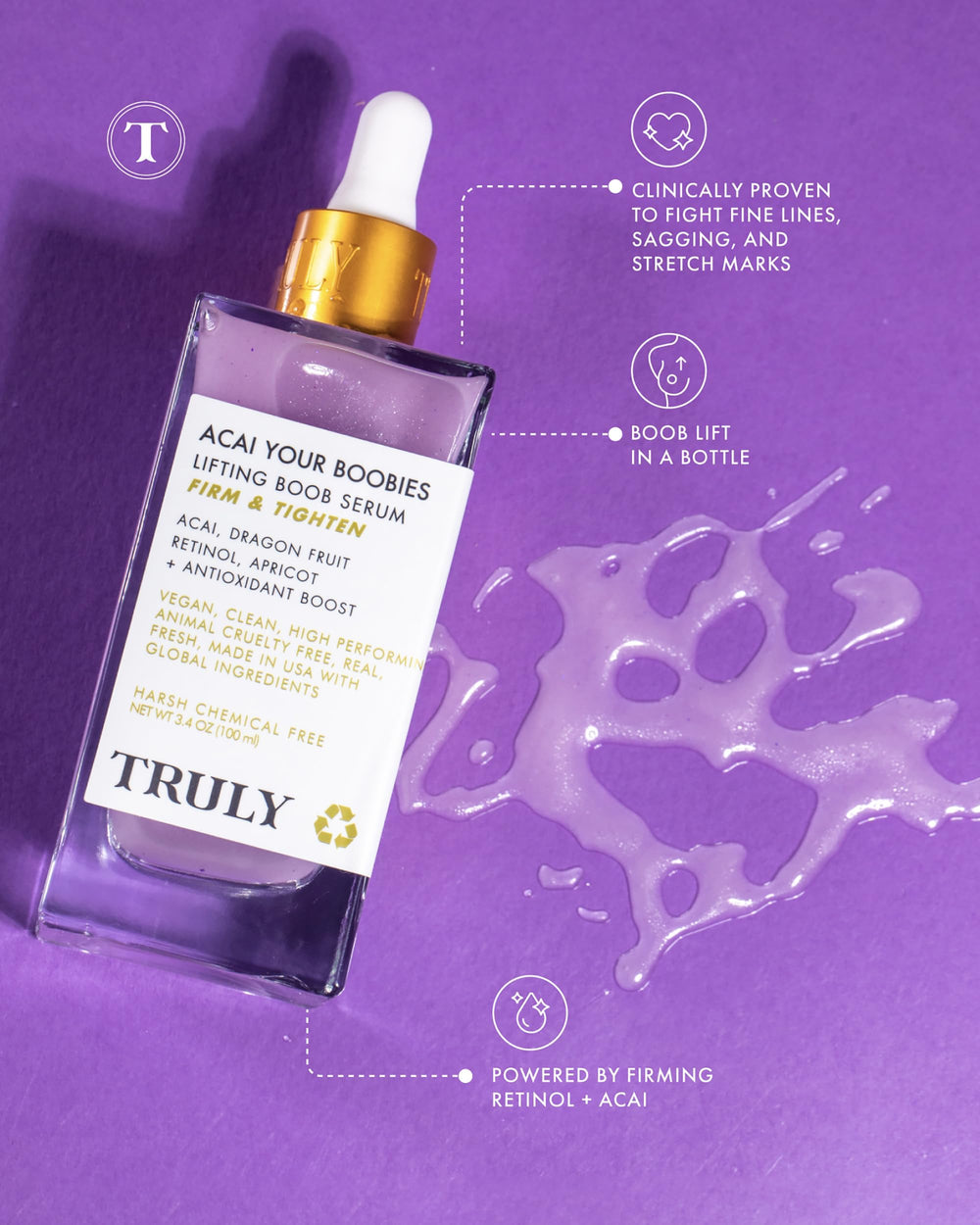 Application shot demonstrates quarter-sized amount for chest area with Truly serum.