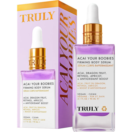 Truly Acai Your Boobies Serum bottle with premium packaging for daily chest care.