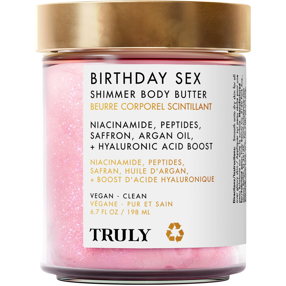 Truly Birthday Sex Butter jar closeup highlighting creamy texture for deep hydration