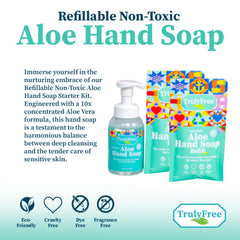 Truly Free Aloe Hand Soap eco-friendly packaging emphasizing reduced plastic waste at home.