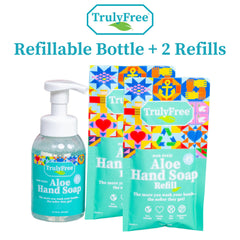 Truly Free Aloe Hand Soap foaming lather in action for soft cleansing.