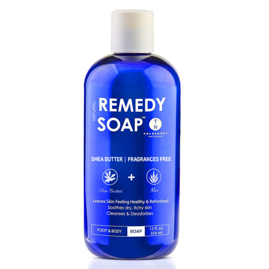 Truremedy Naturals Shea Butter No Fragrance Body Wash bottle—hydrating cleanser ideal for sensitive skin.