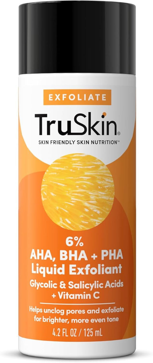TruSkin BHA liquid exfoliant bottle with pump for gentle exfoliation and brighter skin.