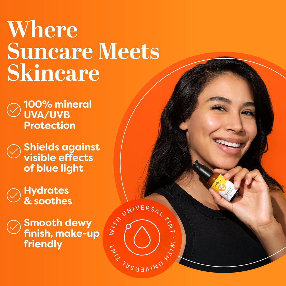 TruSkin Sunscreen Serum applied on the face for natural glow and even coverage