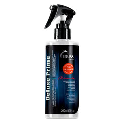 TRUSS Deluxe Prime Hair Treatment bottle front shows sleek packaging and heat protection ready