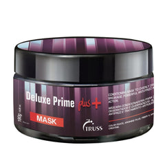 TRUSS Deluxe Prime Mask bottle close-up showing hydrating formula for dry hair.