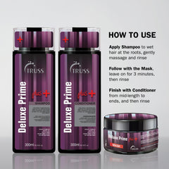 Hair strands after TRUSS Deluxe Prime Mask show improved moisture and smoothness.