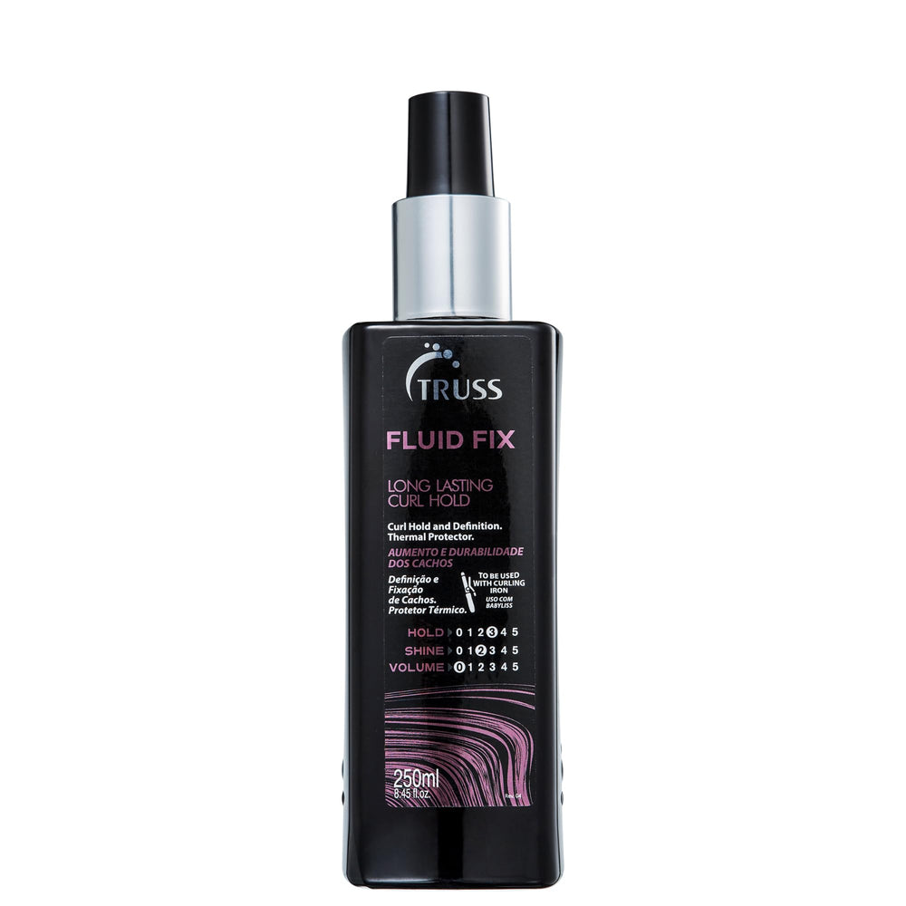 TRUSS Fluid Fix bottle with fine mist for long-lasting curl definition at the roots.