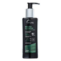 TRUSS Keratin Hair Treatment bottle on vanity showing simple frizz control solution