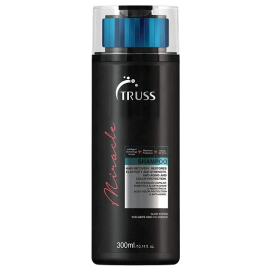 TRUSS Miracle Hair Shampoo bottle close-up showing color-safe protection for vibrant color