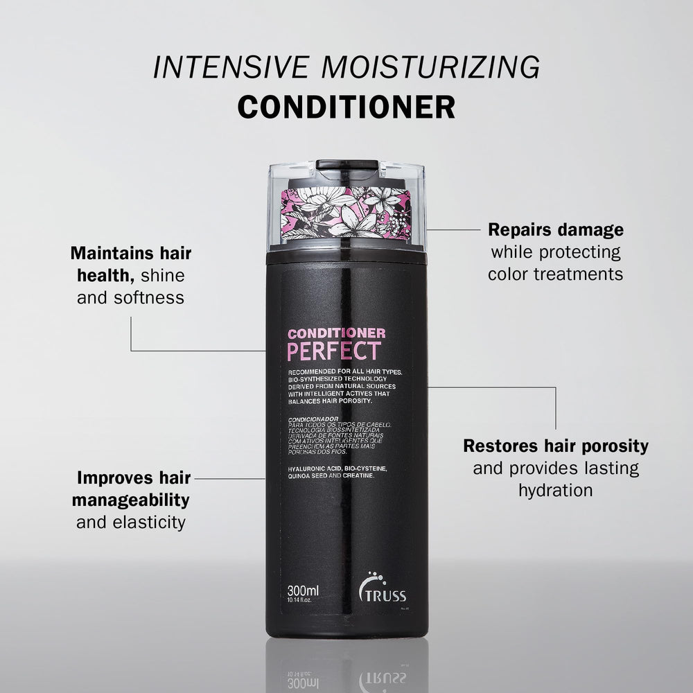 TRUSS Perfect Hair Conditioner bottle pump shows easy dispensing for quick daily use.