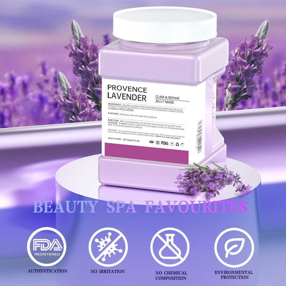 Truvenum lavender jelly mask powder being mixed with water for a 4:3 ratio.