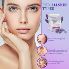 Truvenum lavender jelly mask on face during application provides hydrating feel.