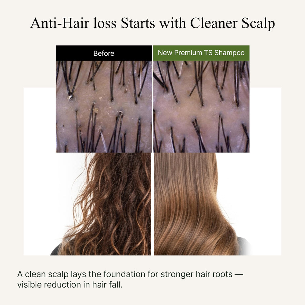 TS New Premium Shampoo creamy texture emphasizes gentle cleansing