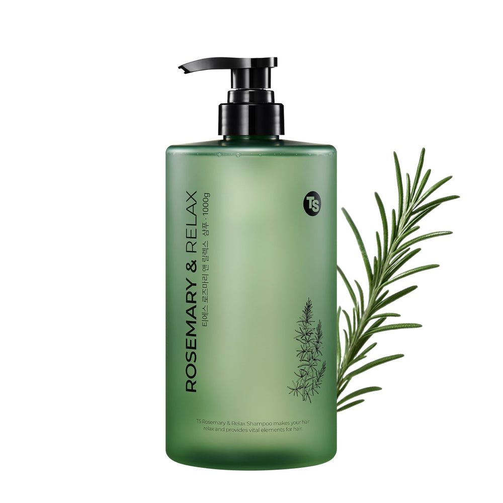 TS Rosemary & Relax Shampoo bottle front showing calming formula for sensitive scalps.