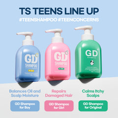 TS SHAMPOO GD flakes-prone scalp action image suggests lasting freshness.