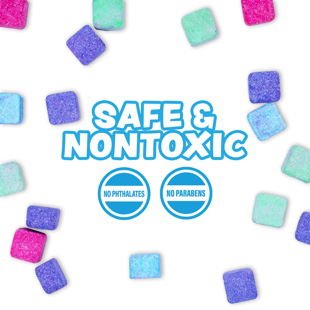 Tub Works Lil' Bursts toddler-safe formula supports gentle, non-toxic baths.